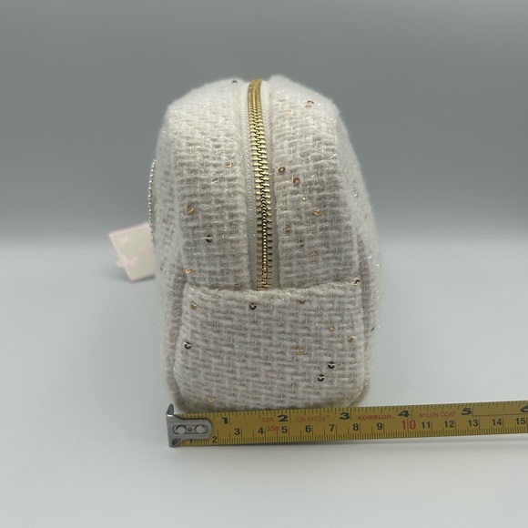 *New* Bow Fancy Off-White Knit Beaded Bow Makeup/Travel Bag - Picture 12 of 13